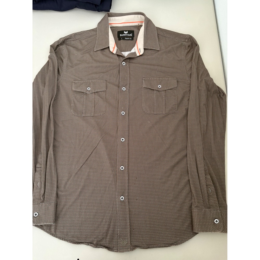 Buttercloth Mens Long Sleeve Geometric Print Regular Fit Button Down Shirt SZ L‎